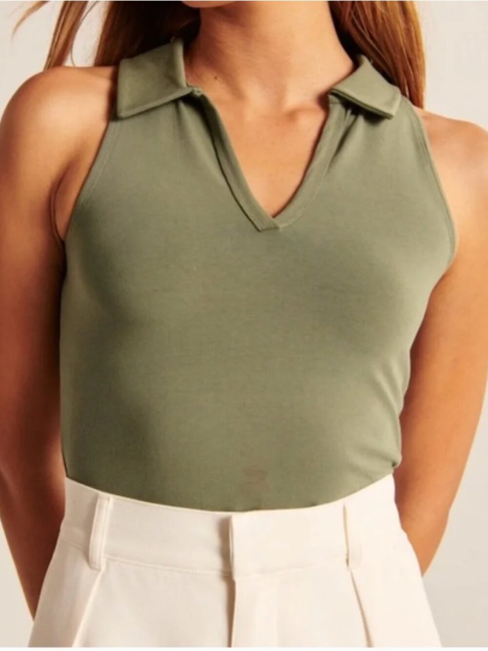 Abercrombie & Fitch Soft A&F Cropped Polo Army Green, Size Small